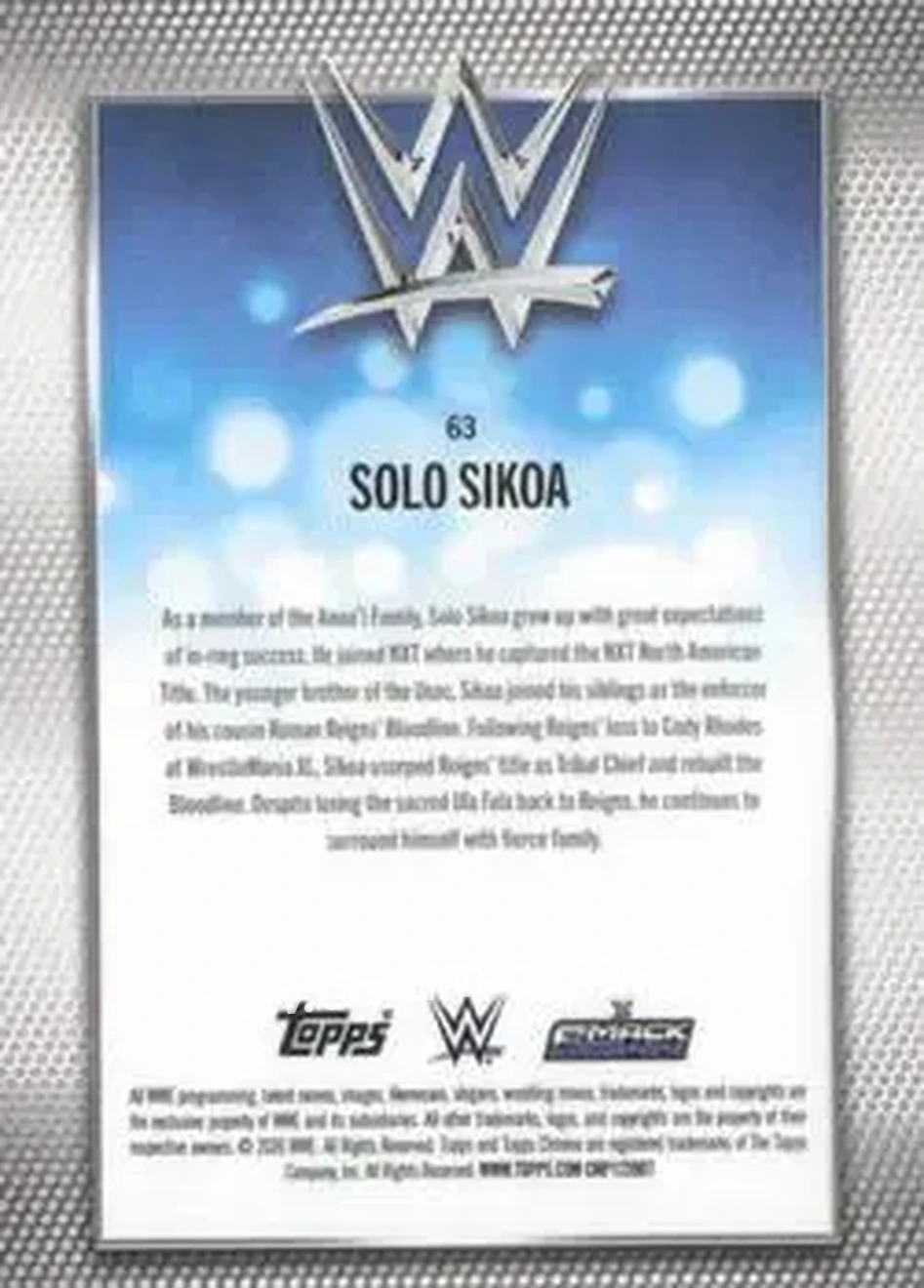 2026 Topps Chrome WWE - Teal Refractor #63 - Solo Sikoa - Back