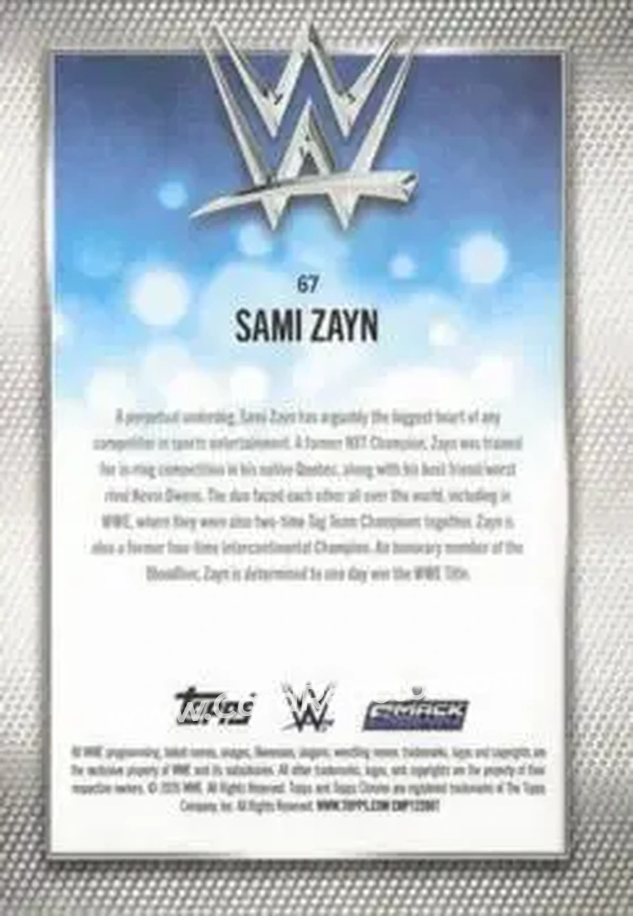 2026 Topps Chrome WWE - Teal Refractor #67 - Sami Zayn - Back 2026 Topps Chrome WWE - Teal Refractor #67 - Sami Zayn - Back