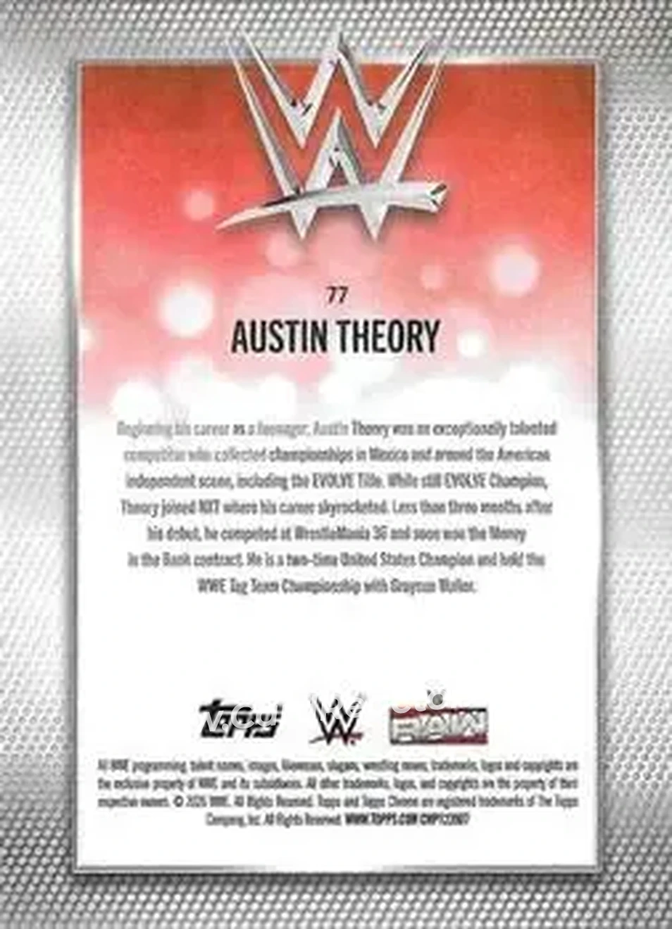 2026 Topps Chrome WWE - Teal Refractor #77 - Austin Theory - Back 2026 Topps Chrome WWE - Teal Refractor #77 - Austin Theory - Back