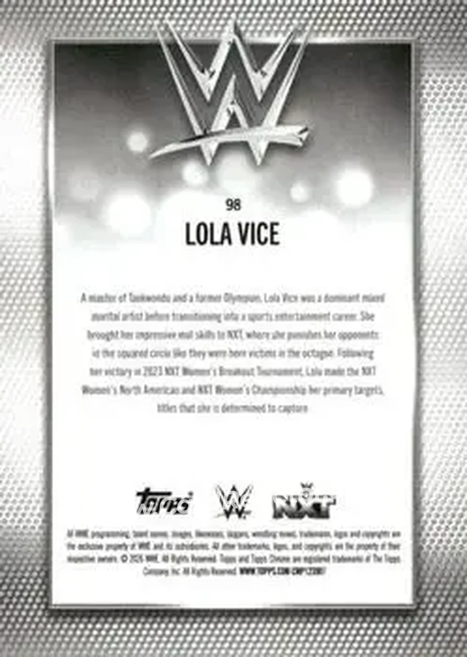 2026 Topps Chrome WWE - Teal Refractor #98 - Valerie Loureda - Back 2026 Topps Chrome WWE - Teal Refractor #98 - Valerie Loureda - Back