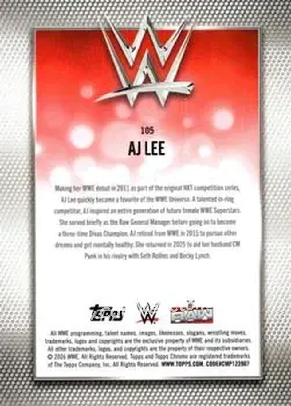 2026 Topps Chrome WWE - Teal Refractor #105 - AJ Lee - Back