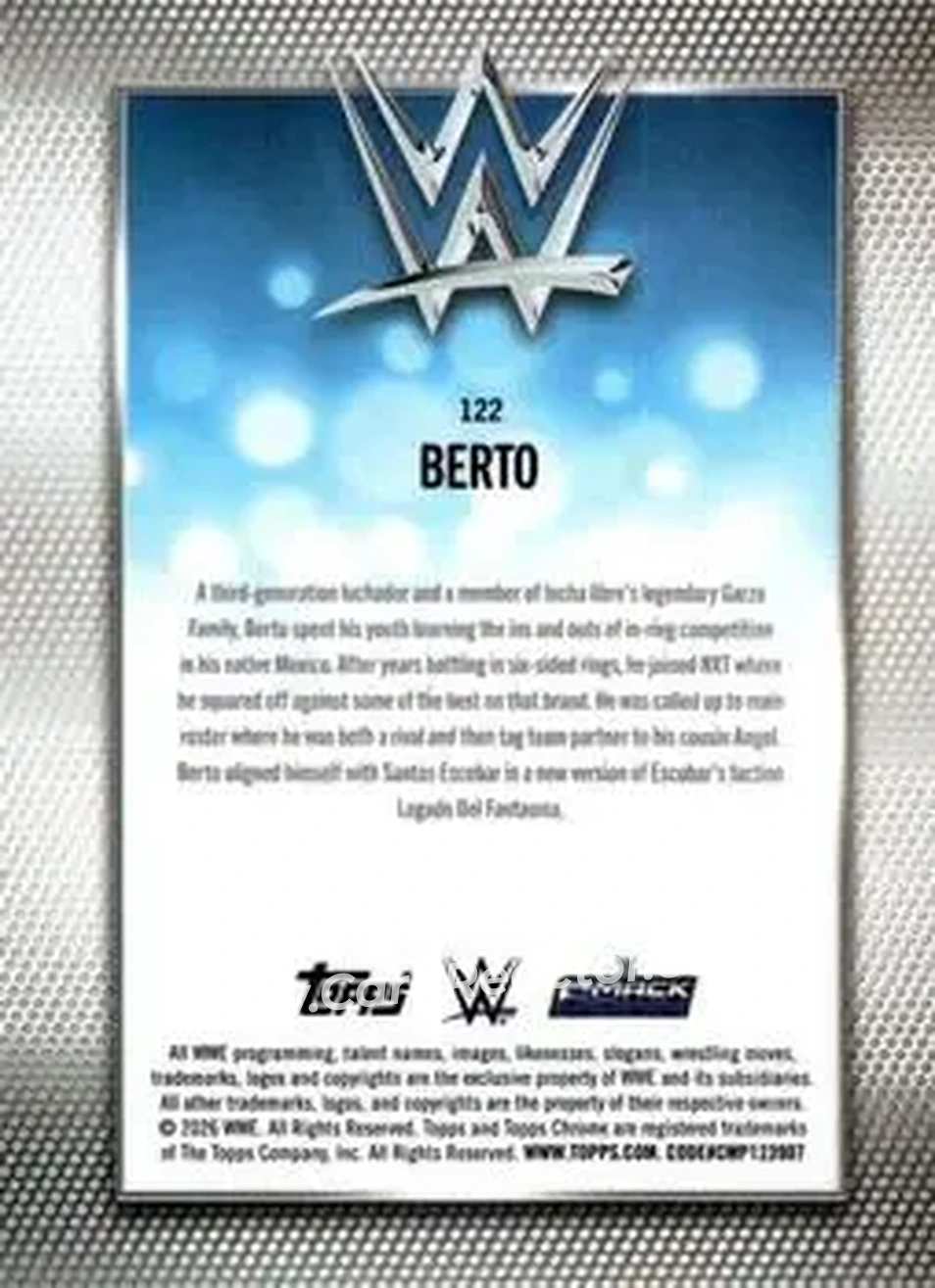 2026 Topps Chrome WWE - Teal Refractor #122 - Berto - Back 2026 Topps Chrome WWE - Teal Refractor #122 - Berto - Back