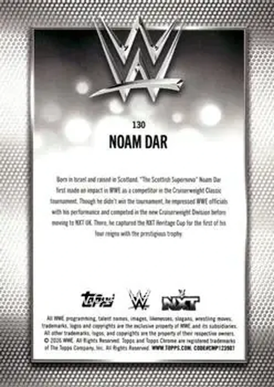 2026 Topps Chrome WWE - Teal Refractor #130 - Noam Dar - Back 2026 Topps Chrome WWE - Teal Refractor #130 - Noam Dar - Back