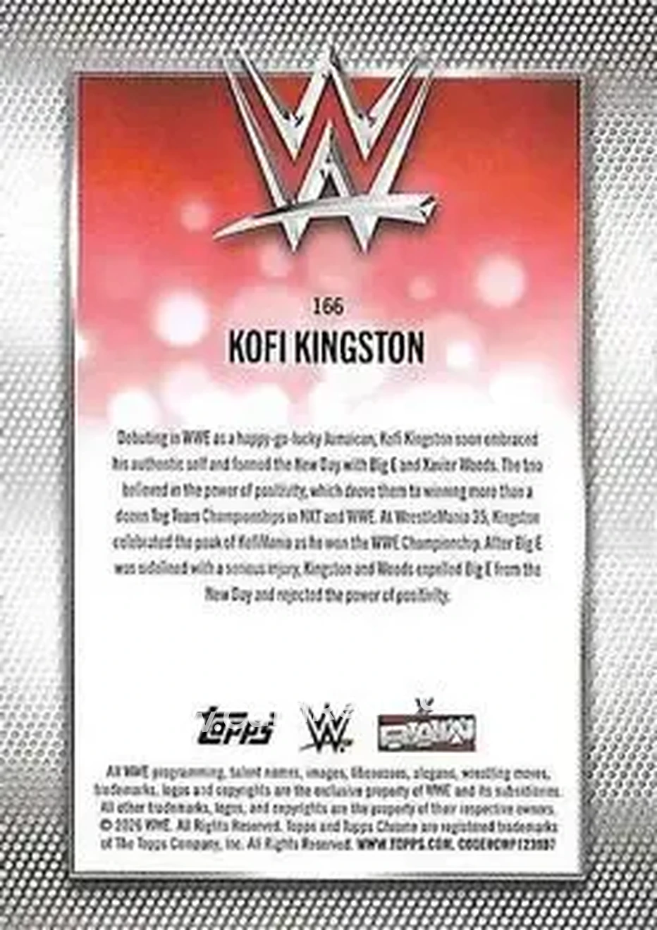 2026 Topps Chrome WWE - Teal Refractor #166 - Kofi Kingston - Back