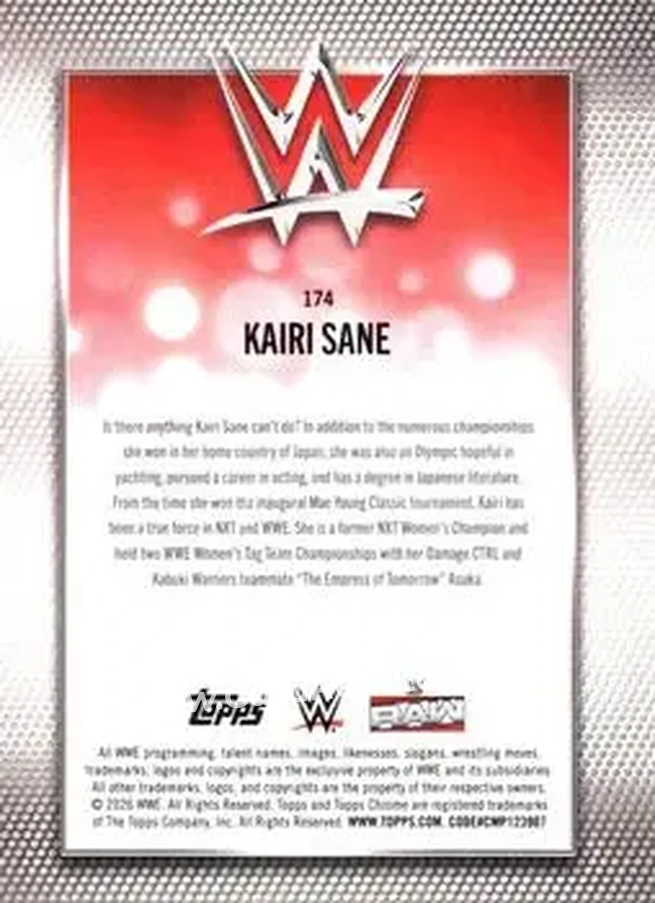 2026 Topps Chrome WWE - Teal Refractor #174 - Kairi Sane - Back