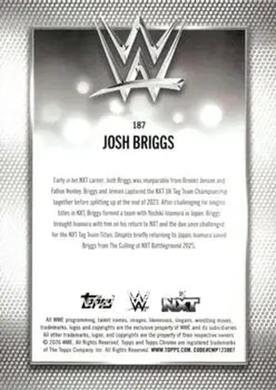2026 Topps Chrome WWE - Teal Refractor #187 - Josh Briggs - Back