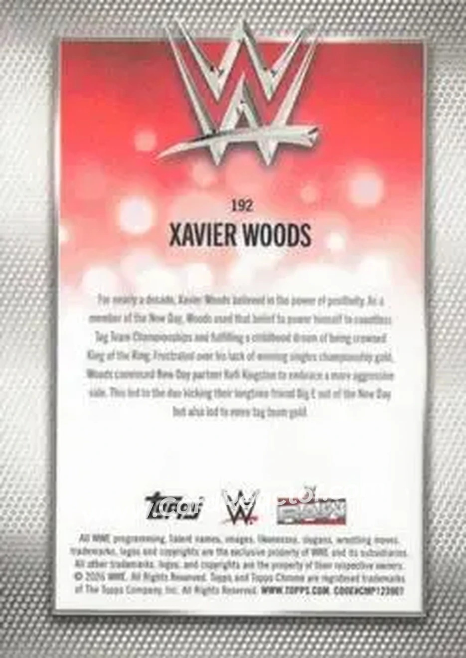 2026 Topps Chrome WWE - Teal Refractor #192 - Xavier Woods - Back 2026 Topps Chrome WWE - Teal Refractor #192 - Xavier Woods - Back