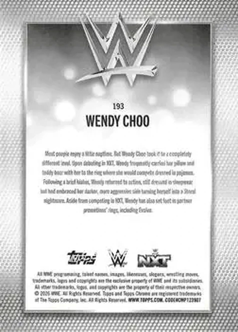 2026 Topps Chrome WWE - Teal Refractor #193 - Wendy Choo - Back 2026 Topps Chrome WWE - Teal Refractor #193 - Wendy Choo - Back