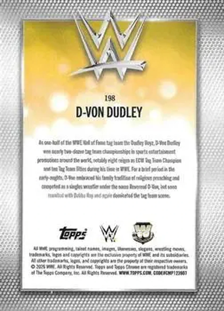2026 Topps Chrome WWE - Teal Refractor #198 - D-Von Dudley - Back