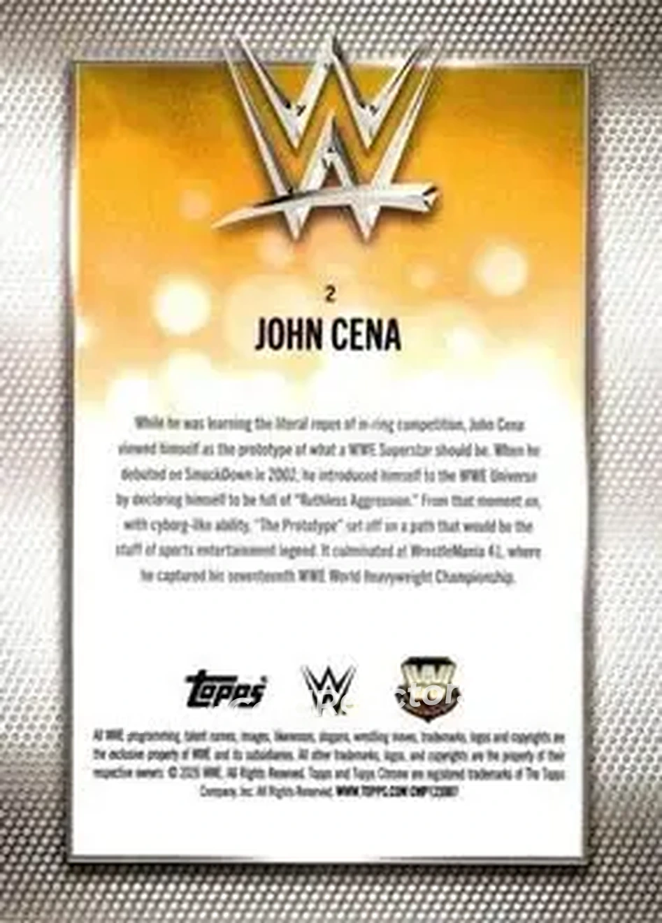 2026 Topps Chrome WWE - Yellow Refractor #2 - John Cena - Back 2026 Topps Chrome WWE - Yellow Refractor #2 - John Cena - Back