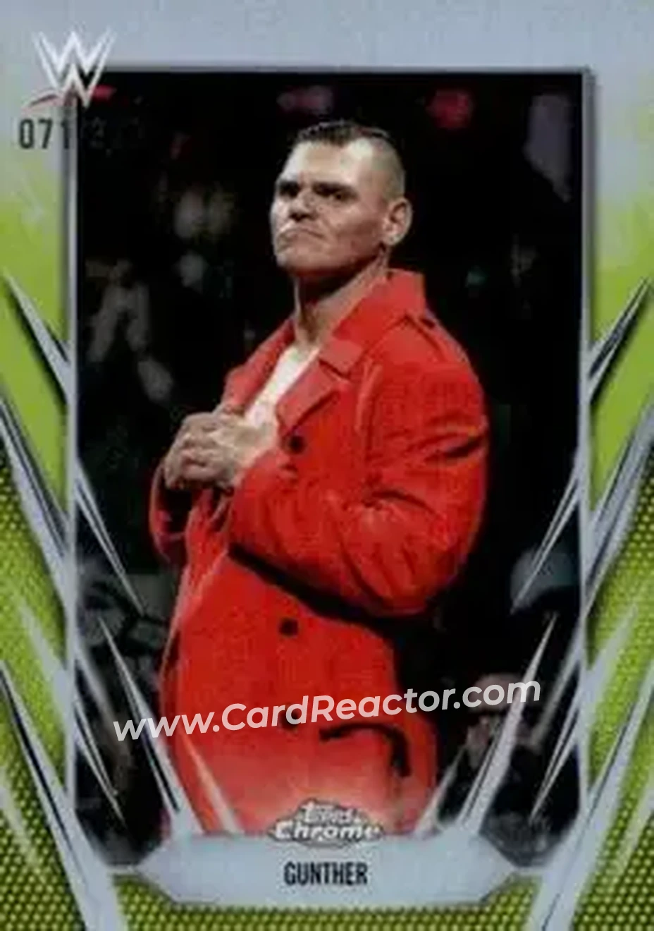 2026 Topps Chrome WWE - Yellow Refractor #8 - Gunther - Front 2026 Topps Chrome WWE - Yellow Refractor #8 - Gunther - Front