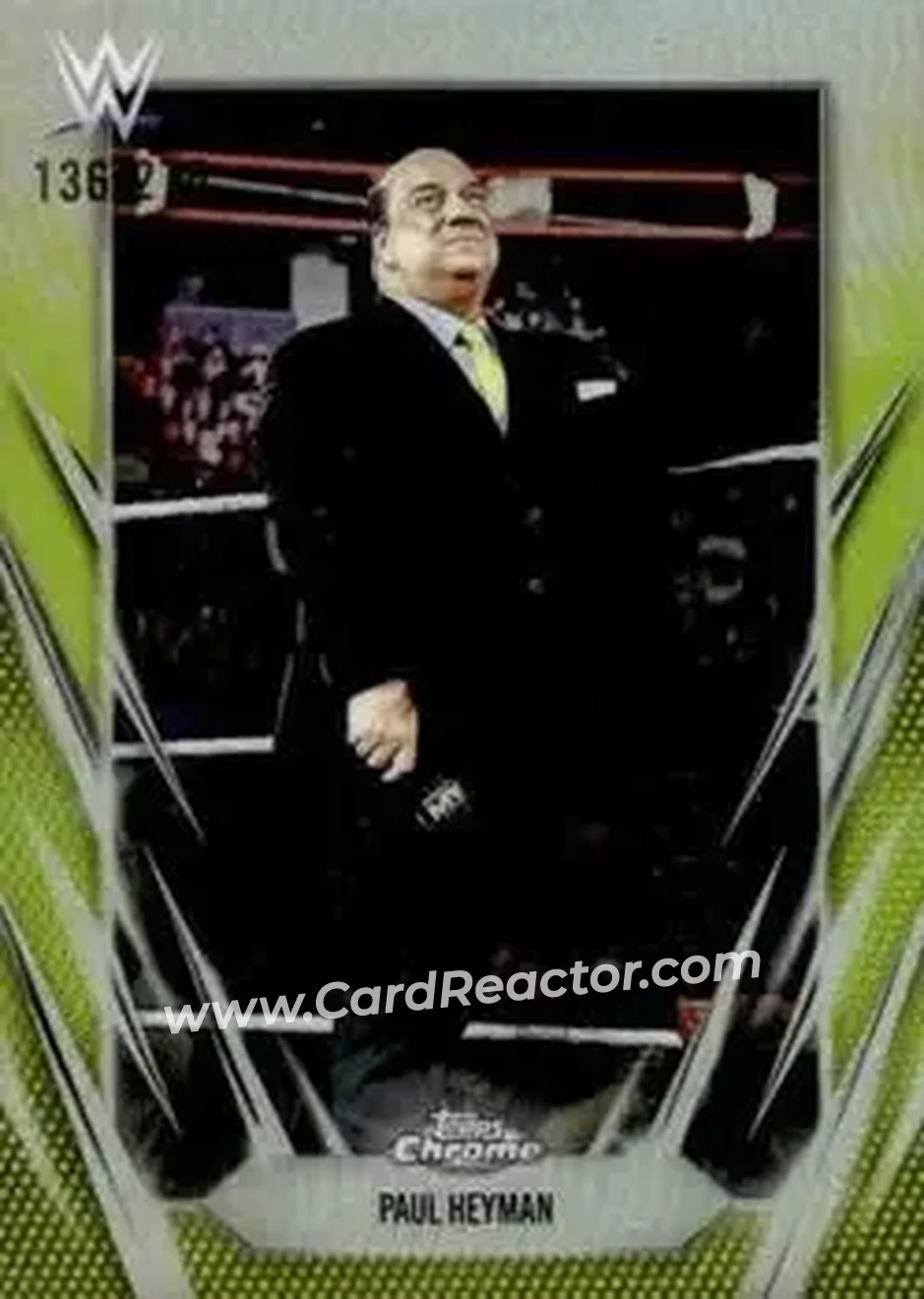 2026 Topps Chrome WWE - Yellow Refractor #44 - Paul E. Dangerously - Front 2026 Topps Chrome WWE - Yellow Refractor #44 - Paul E. Dangerously - Front