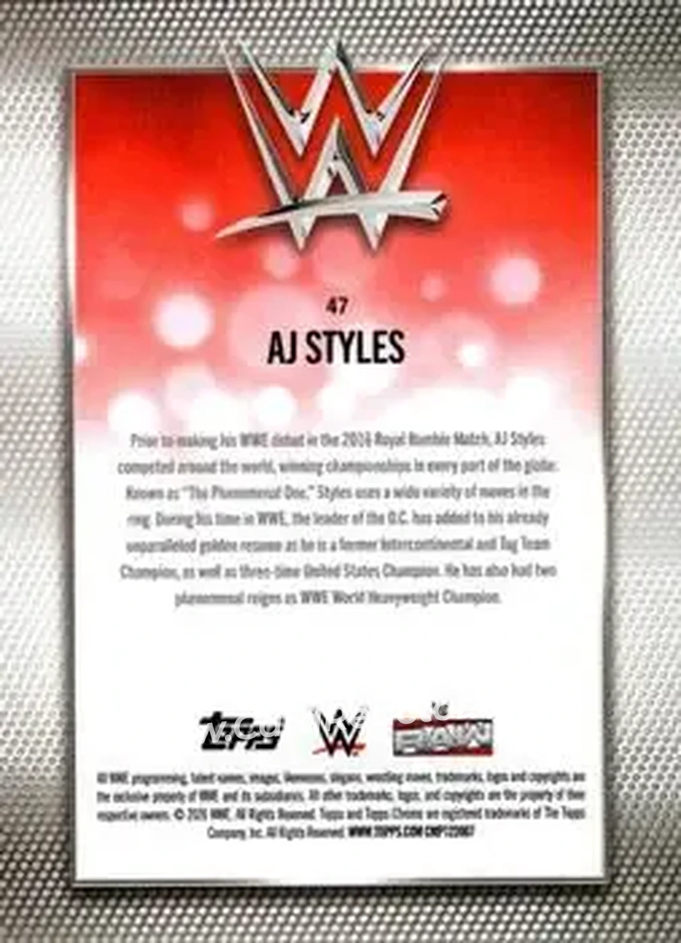 2026 Topps Chrome WWE - Yellow Refractor #47 - AJ Styles - Back 2026 Topps Chrome WWE - Yellow Refractor #47 - AJ Styles - Back