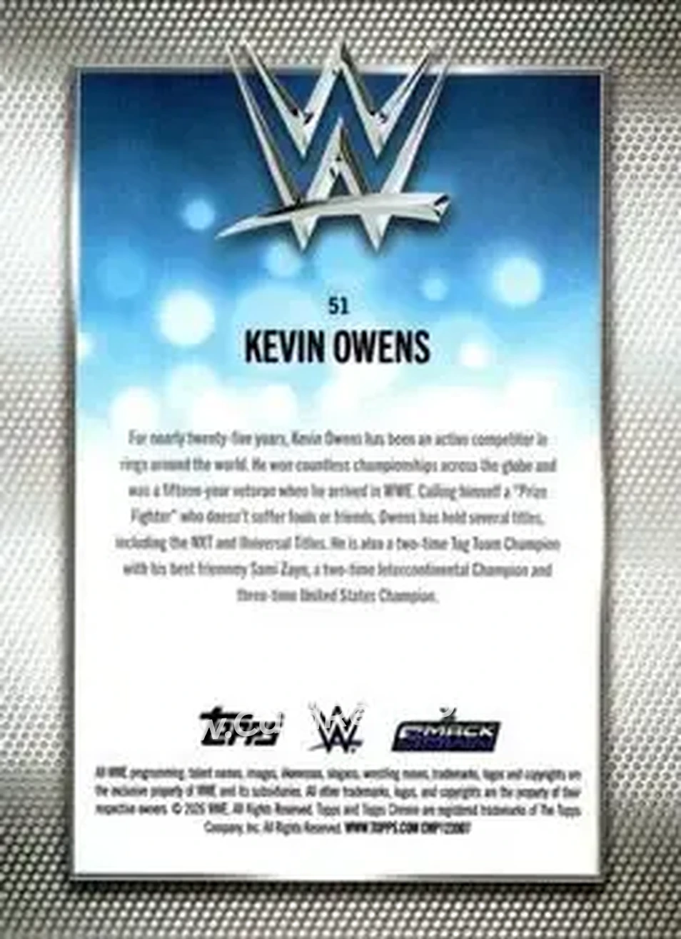 2026 Topps Chrome WWE - Yellow Refractor #51 - Kevin Owens - Back