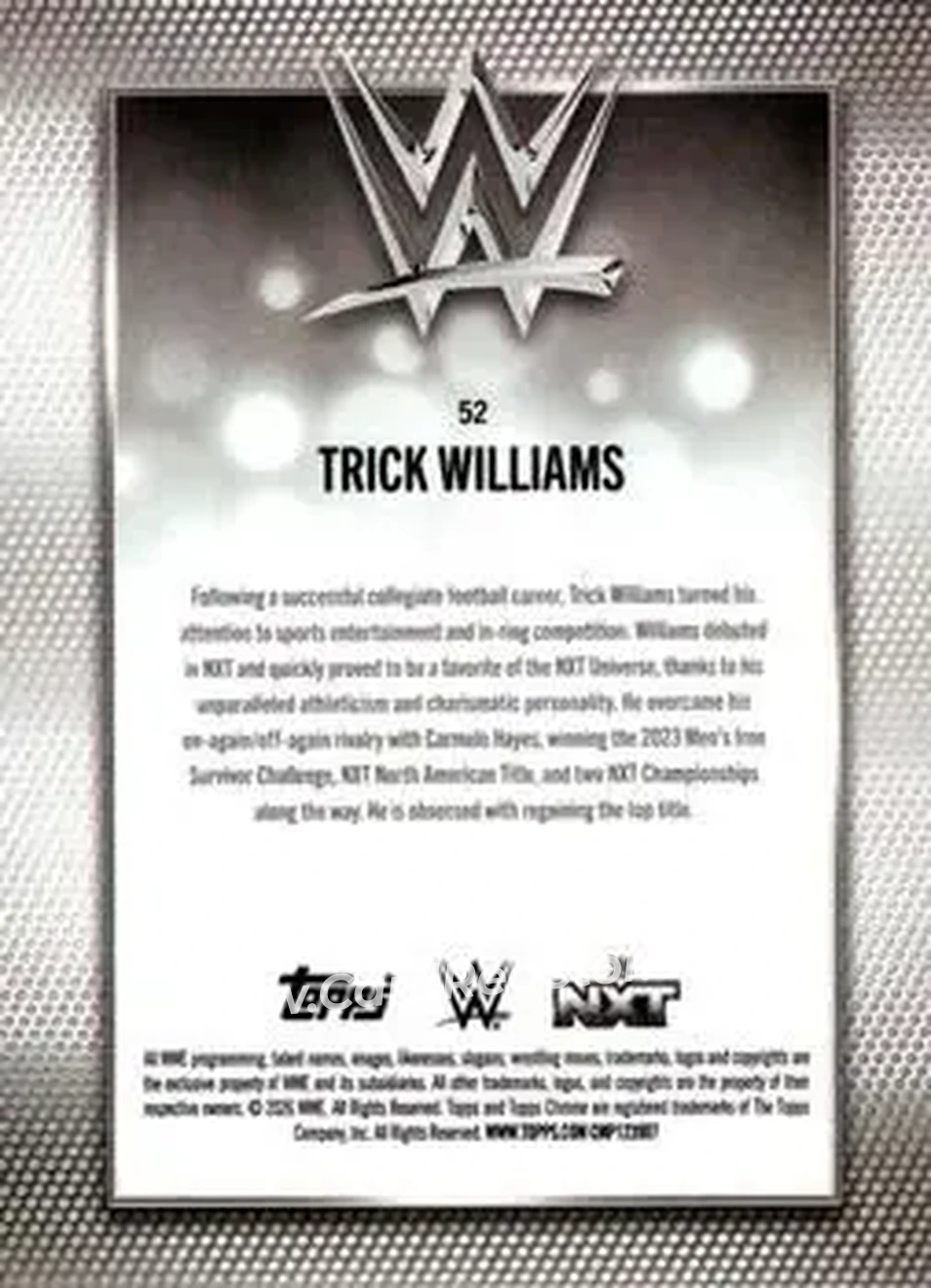 2026 Topps Chrome WWE - Yellow Refractor #52 - Trick Williams - Back 2026 Topps Chrome WWE - Yellow Refractor #52 - Trick Williams - Back