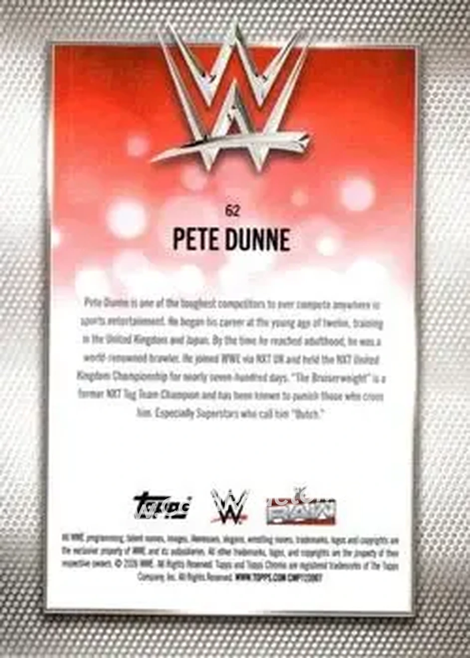 2026 Topps Chrome WWE - Yellow Refractor #62 - Pete Dunne - Back 2026 Topps Chrome WWE - Yellow Refractor #62 - Pete Dunne - Back