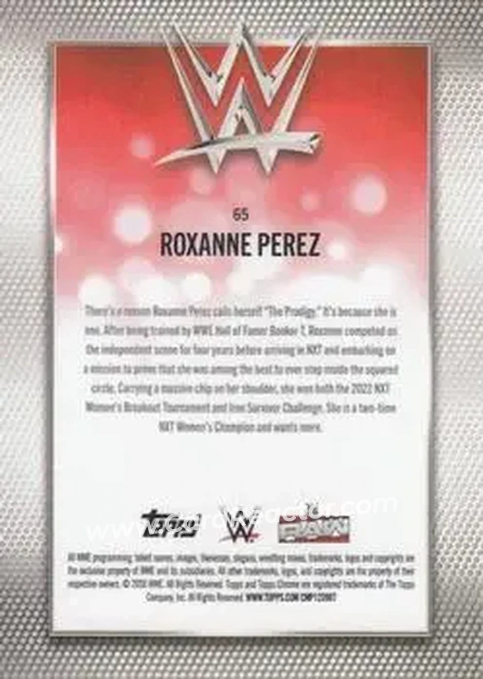 2026 Topps Chrome WWE - Yellow Refractor #65 - Roxanne Perez - Back 2026 Topps Chrome WWE - Yellow Refractor #65 - Roxanne Perez - Back