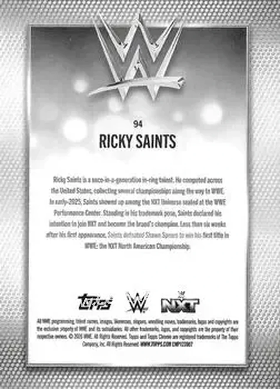 2026 Topps Chrome WWE - Yellow Refractor #94 - Ricky Saints - Back 2026 Topps Chrome WWE - Yellow Refractor #94 - Ricky Saints - Back
