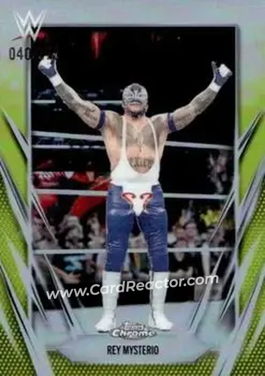 2026 Topps Chrome WWE - Yellow Refractor #97 - Rey Mysterio - Front 2026 Topps Chrome WWE - Yellow Refractor #97 - Rey Mysterio - Front