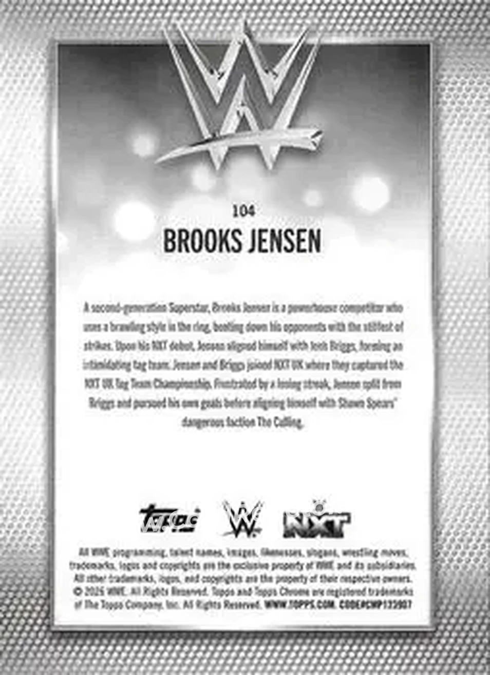 2026 Topps Chrome WWE - Yellow Refractor #104 - Brooks Jensen - Back 2026 Topps Chrome WWE - Yellow Refractor #104 - Brooks Jensen - Back