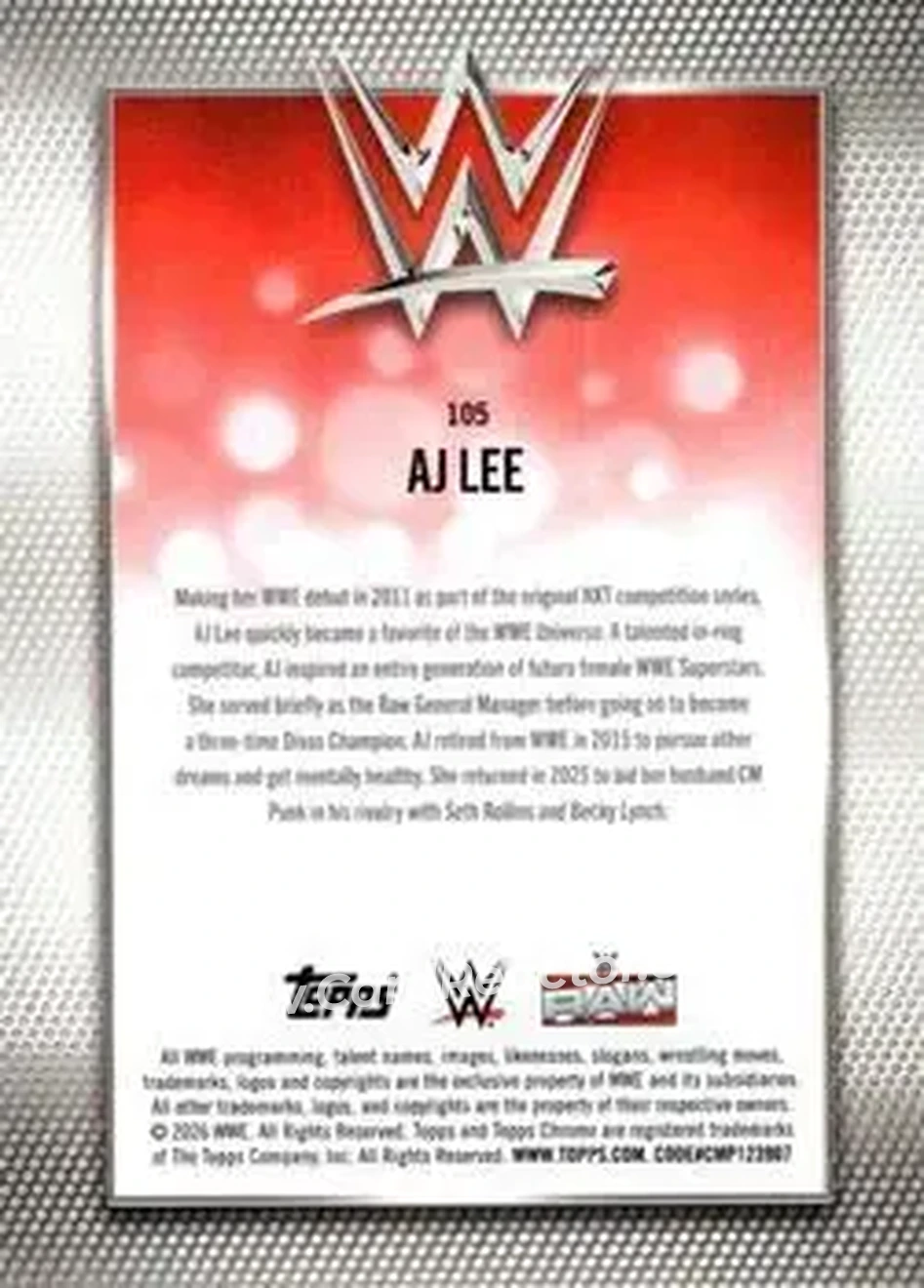 2026 Topps Chrome WWE - Yellow Refractor #105 - AJ Lee - Back
