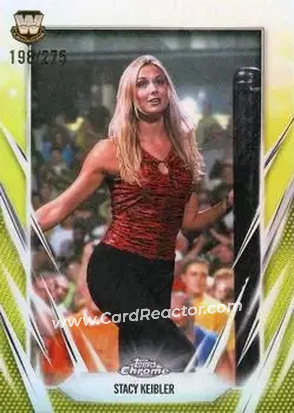 2026 Topps Chrome WWE - Yellow Refractor #121 - Stacy Keibler - Front 2026 Topps Chrome WWE - Yellow Refractor #121 - Stacy Keibler - Front