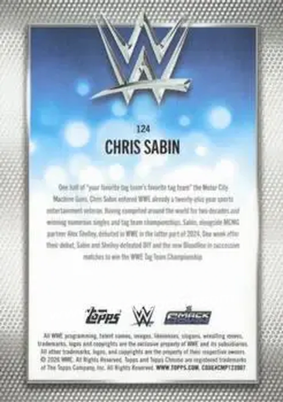 2026 Topps Chrome WWE - Yellow Refractor #124 - Chris Sabin - Back