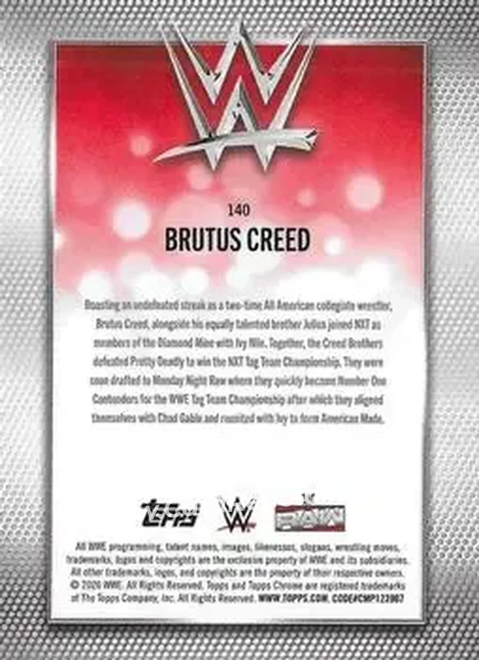 2026 Topps Chrome WWE - Yellow Refractor #140 - Brutus Creed - Back 2026 Topps Chrome WWE - Yellow Refractor #140 - Brutus Creed - Back