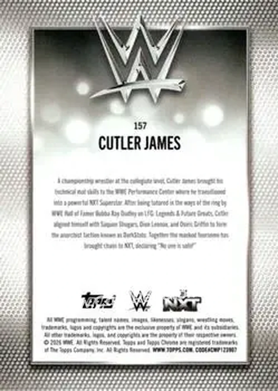 2026 Topps Chrome WWE - Yellow Refractor #157 - Cutler James - Back 2026 Topps Chrome WWE - Yellow Refractor #157 - Cutler James - Back