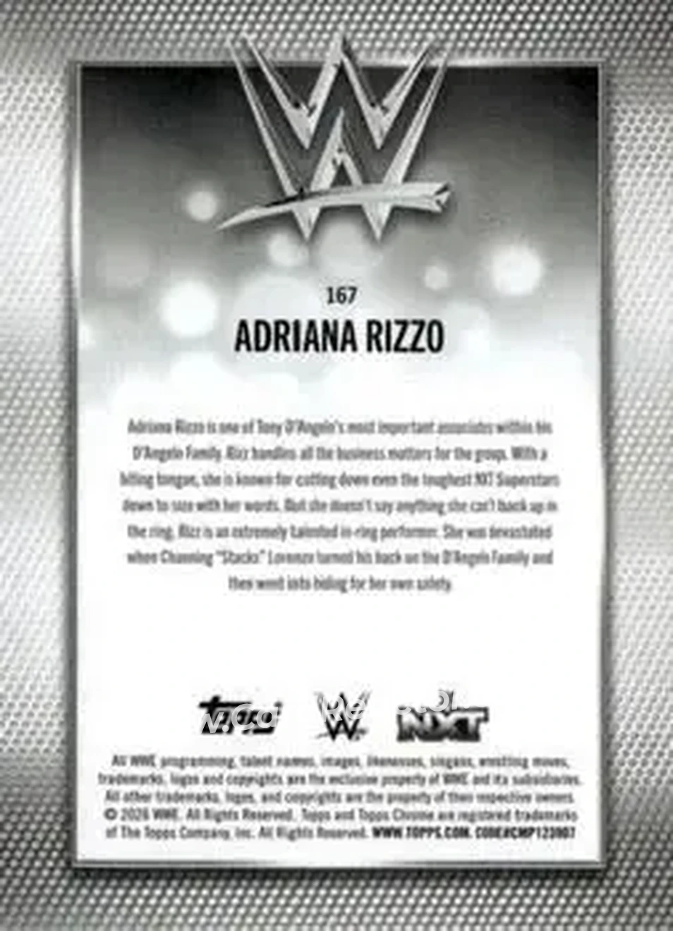 2026 Topps Chrome WWE - Yellow Refractor #167 - Adriana Rizzo - Back