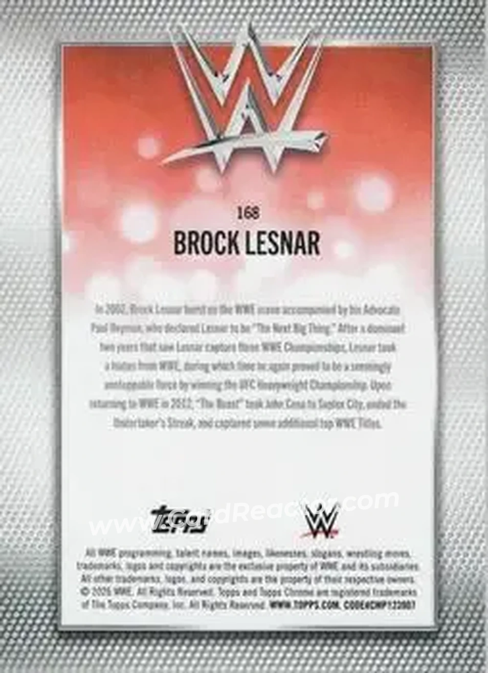 2026 Topps Chrome WWE - Yellow Refractor #168 - Brock Lesnar - Back 2026 Topps Chrome WWE - Yellow Refractor #168 - Brock Lesnar - Back