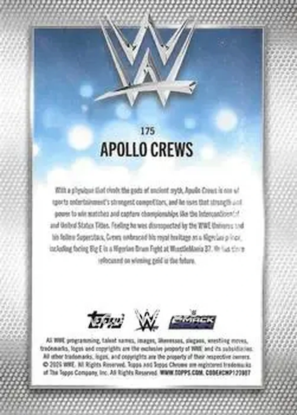 2026 Topps Chrome WWE - Yellow Refractor #175 - Apollo Crews - Back 2026 Topps Chrome WWE - Yellow Refractor #175 - Apollo Crews - Back