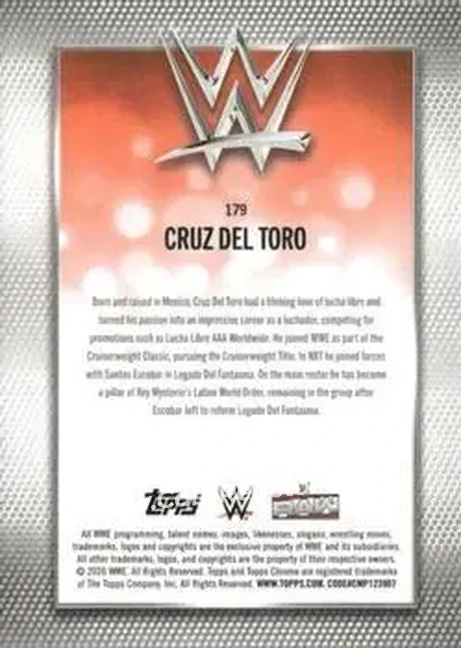 2026 Topps Chrome WWE - Yellow Refractor #179 - Cruz Del Toro - Back 2026 Topps Chrome WWE - Yellow Refractor #179 - Cruz Del Toro - Back