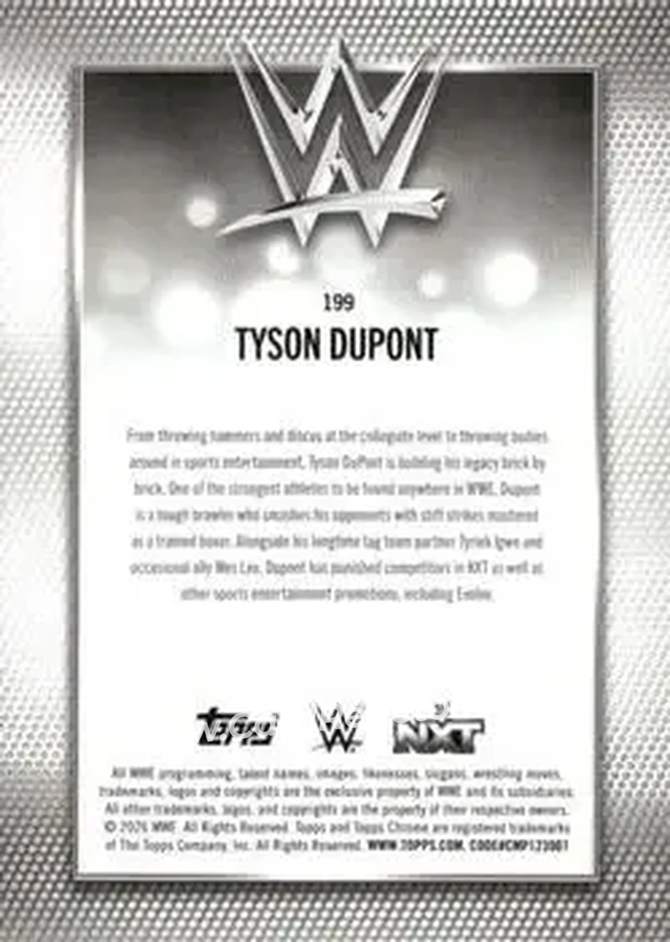 2026 Topps Chrome WWE - Yellow Refractor #199 - Tyson Dupont - Back