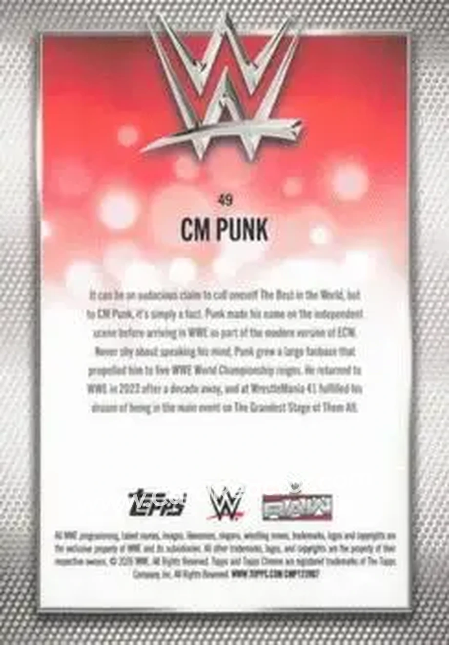2026 Topps Chrome WWE - Pink Refractor #49 - CM Punk - Back 2026 Topps Chrome WWE - Pink Refractor #49 - CM Punk - Back