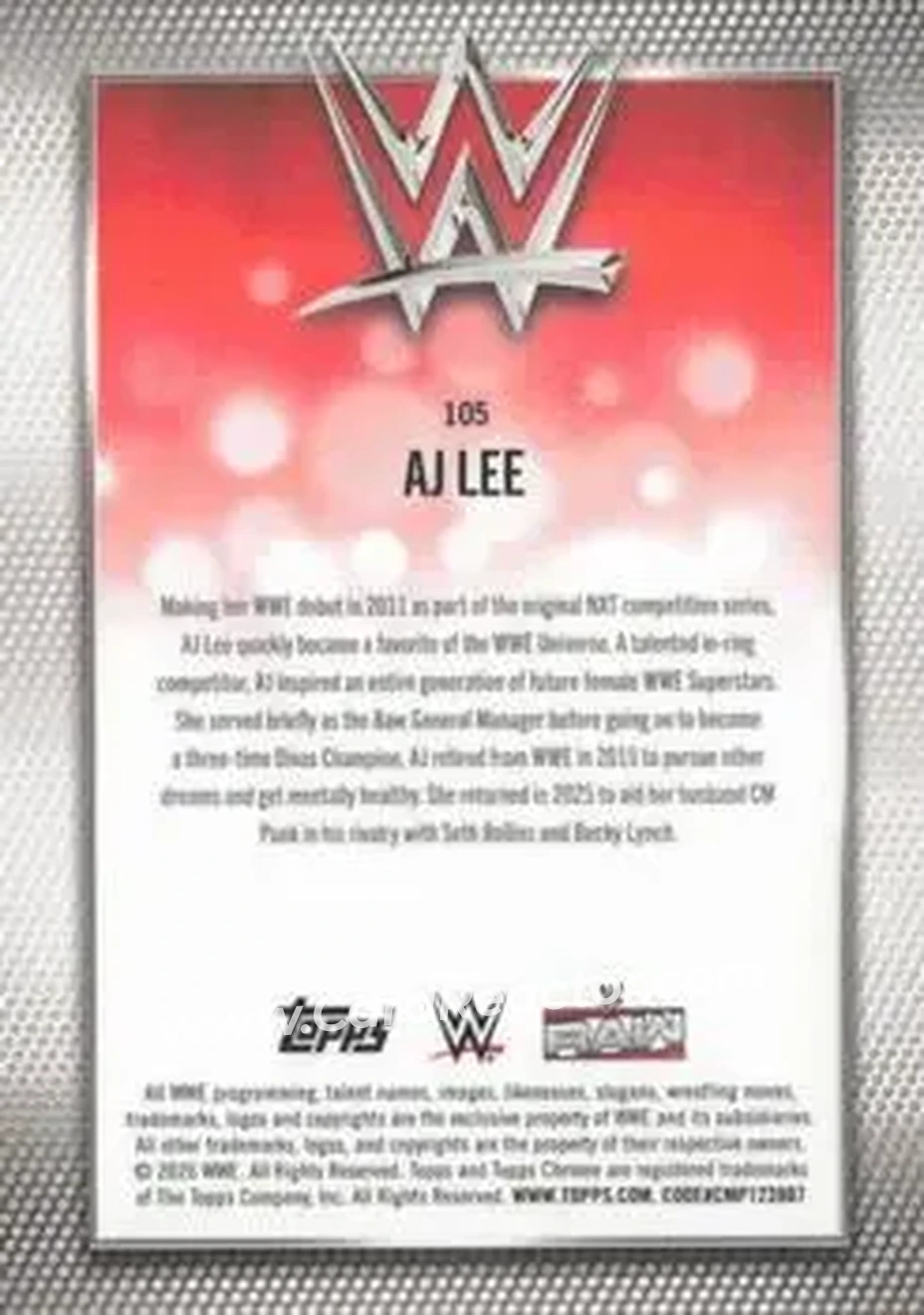2026 Topps Chrome WWE - Pink Refractor #105 - AJ Lee - Back