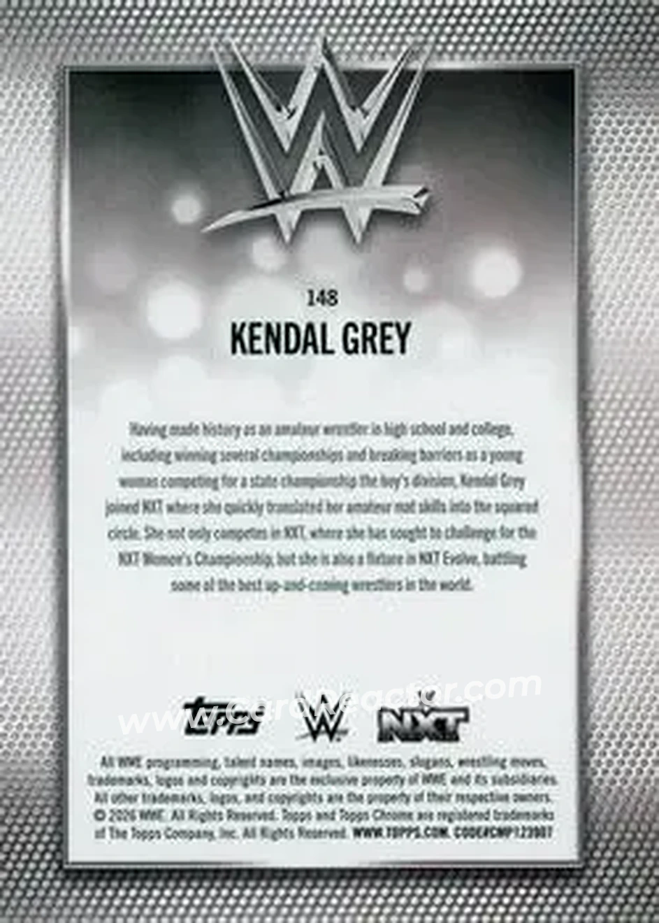2026 Topps Chrome WWE - Pink Refractor #148 - Kendal Grey - Back 2026 Topps Chrome WWE - Pink Refractor #148 - Kendal Grey - Back