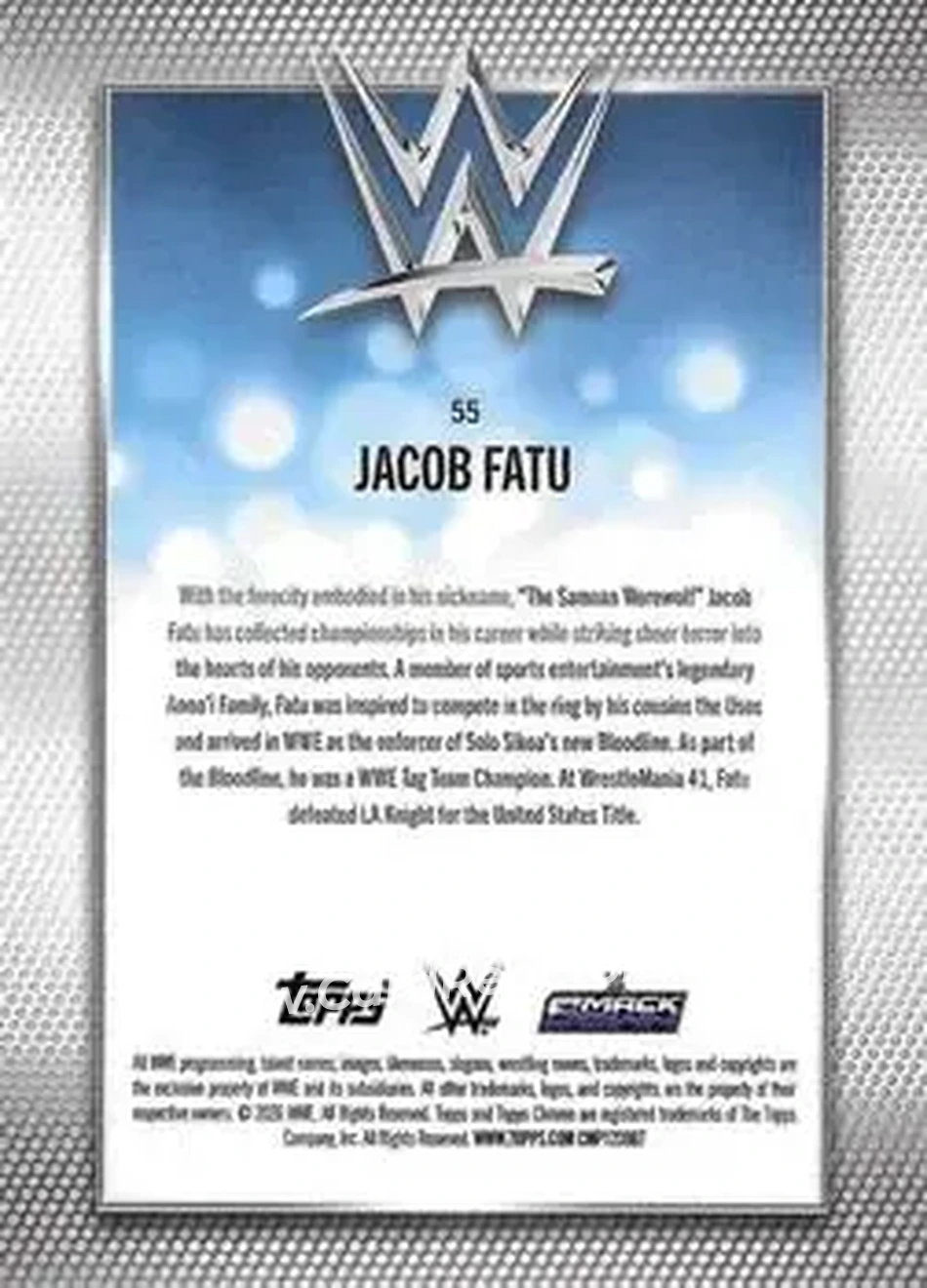 2026 Topps Chrome WWE - Aqua Refractor #55 - Jacob Fatu - Back 2026 Topps Chrome WWE - Aqua Refractor #55 - Jacob Fatu - Back
