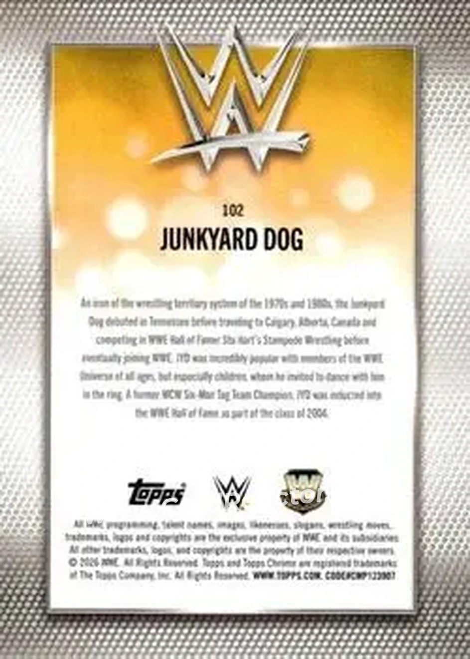 2026 Topps Chrome WWE - Aqua Refractor #102 - The Junkyard Dog - Back