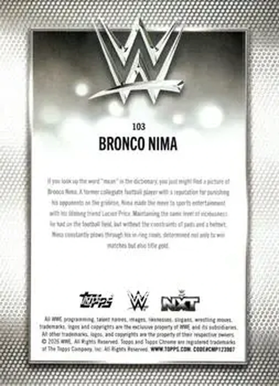 2026 Topps Chrome WWE - Aqua Refractor #103 - Bronco Nima - Back