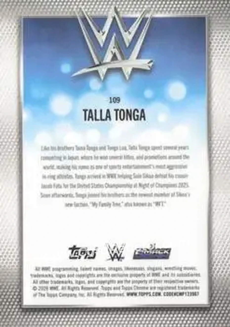 2026 Topps Chrome WWE - Aqua Refractor #109 - Talla Tonga - Back 2026 Topps Chrome WWE - Aqua Refractor #109 - Talla Tonga - Back