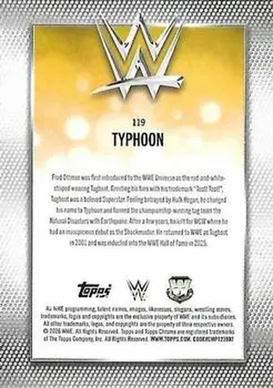 2026 Topps Chrome WWE - Aqua Refractor #119 - Tugboat - Back 2026 Topps Chrome WWE - Aqua Refractor #119 - Tugboat - Back