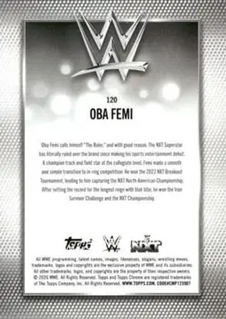 2026 Topps Chrome WWE - Aqua Refractor #120 - Oba Femi - Back