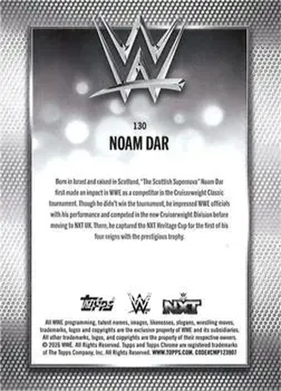 2026 Topps Chrome WWE - Aqua Refractor #130 - Noam Dar - Back 2026 Topps Chrome WWE - Aqua Refractor #130 - Noam Dar - Back
