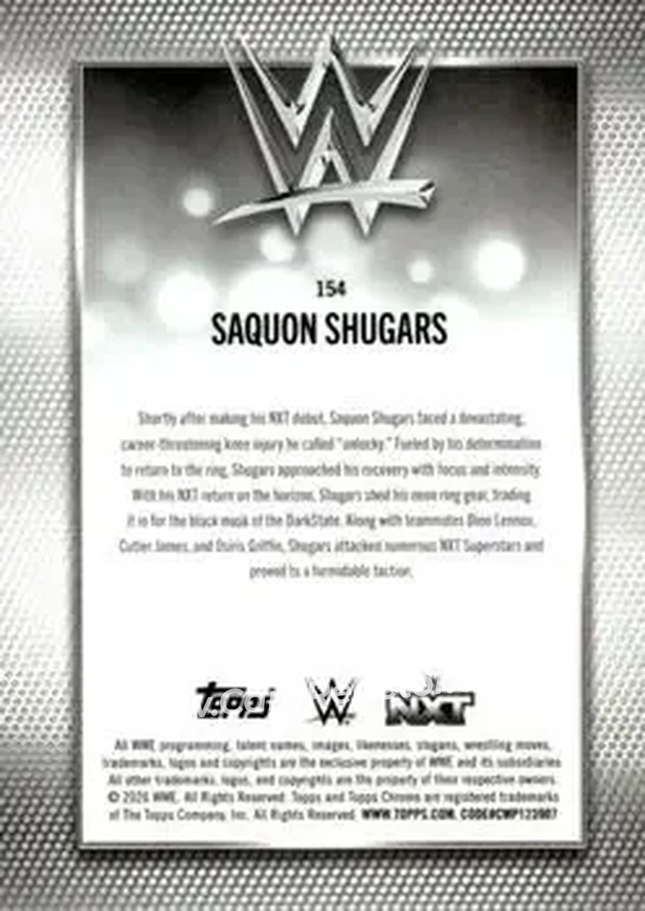 2026 Topps Chrome WWE - Aqua Refractor #154 - Saquon Shugars - Back