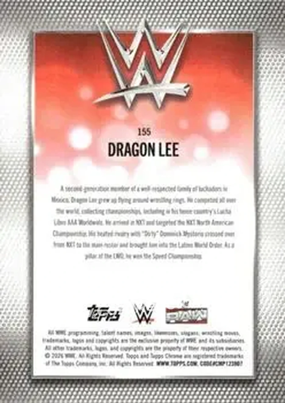 2026 Topps Chrome WWE - Aqua Refractor #155 - Dragon Lee - Back 2026 Topps Chrome WWE - Aqua Refractor #155 - Dragon Lee - Back