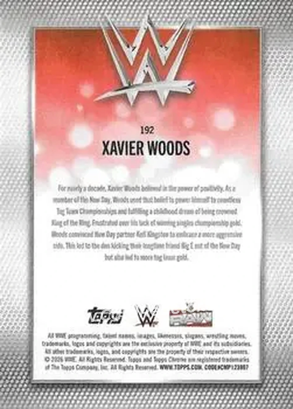 2026 Topps Chrome WWE - Aqua Refractor #192 - Xavier Woods - Back