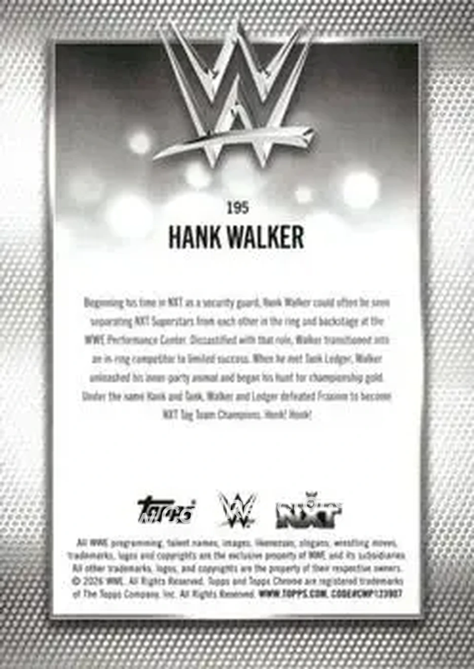 2026 Topps Chrome WWE - Aqua Refractor #195 - Hank Walker - Back 2026 Topps Chrome WWE - Aqua Refractor #195 - Hank Walker - Back