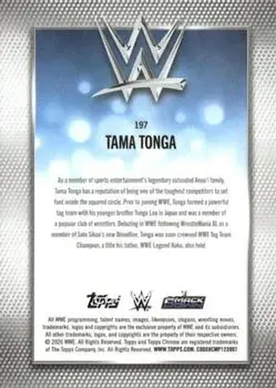 2026 Topps Chrome WWE - Aqua Refractor #197 - Tama Tonga - Back 2026 Topps Chrome WWE - Aqua Refractor #197 - Tama Tonga - Back