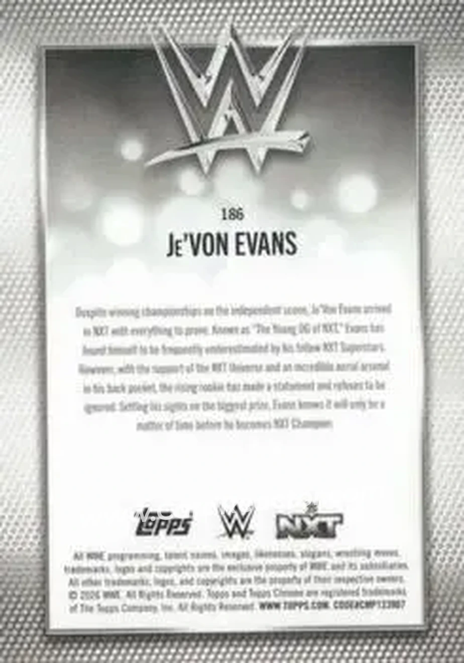 2026 Topps Chrome WWE - Blue Refractor #186 - Je'Von Evans - Back 2026 Topps Chrome WWE - Blue Refractor #186 - Je'Von Evans - Back